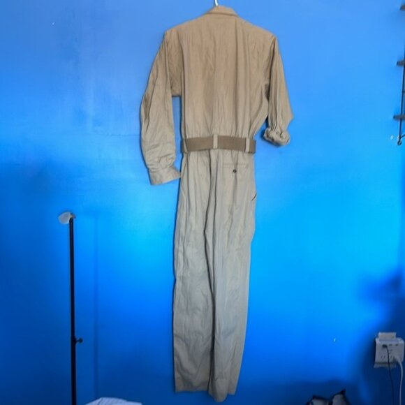 Liz Wear by Liz Claiborne Vintage Jumpsuit Beige Small Button Front Retro - Picture 2 of 4